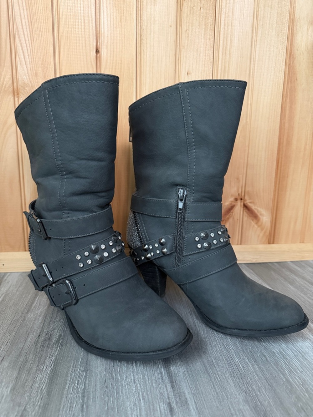 Studded Ankle Women’s Boots in Charcoal Gray